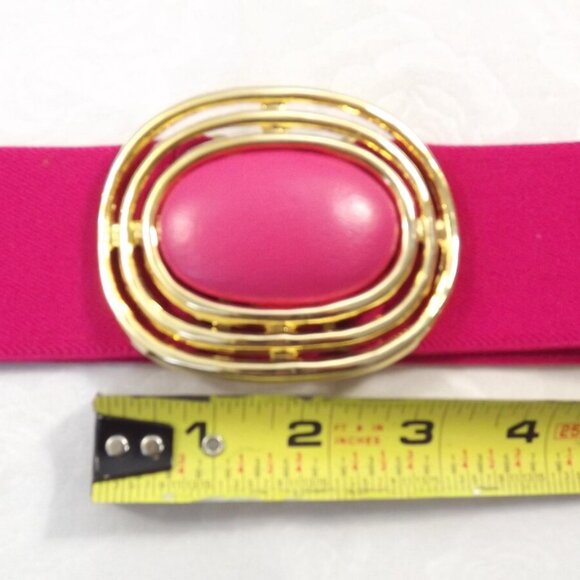 Fuchsia Pink Stretch Belt with Gold and Pink Buckle - Picture 2 of 10